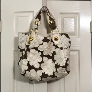 Big Buddha Brown and Cream Floral Appliqué Shoulder Bag